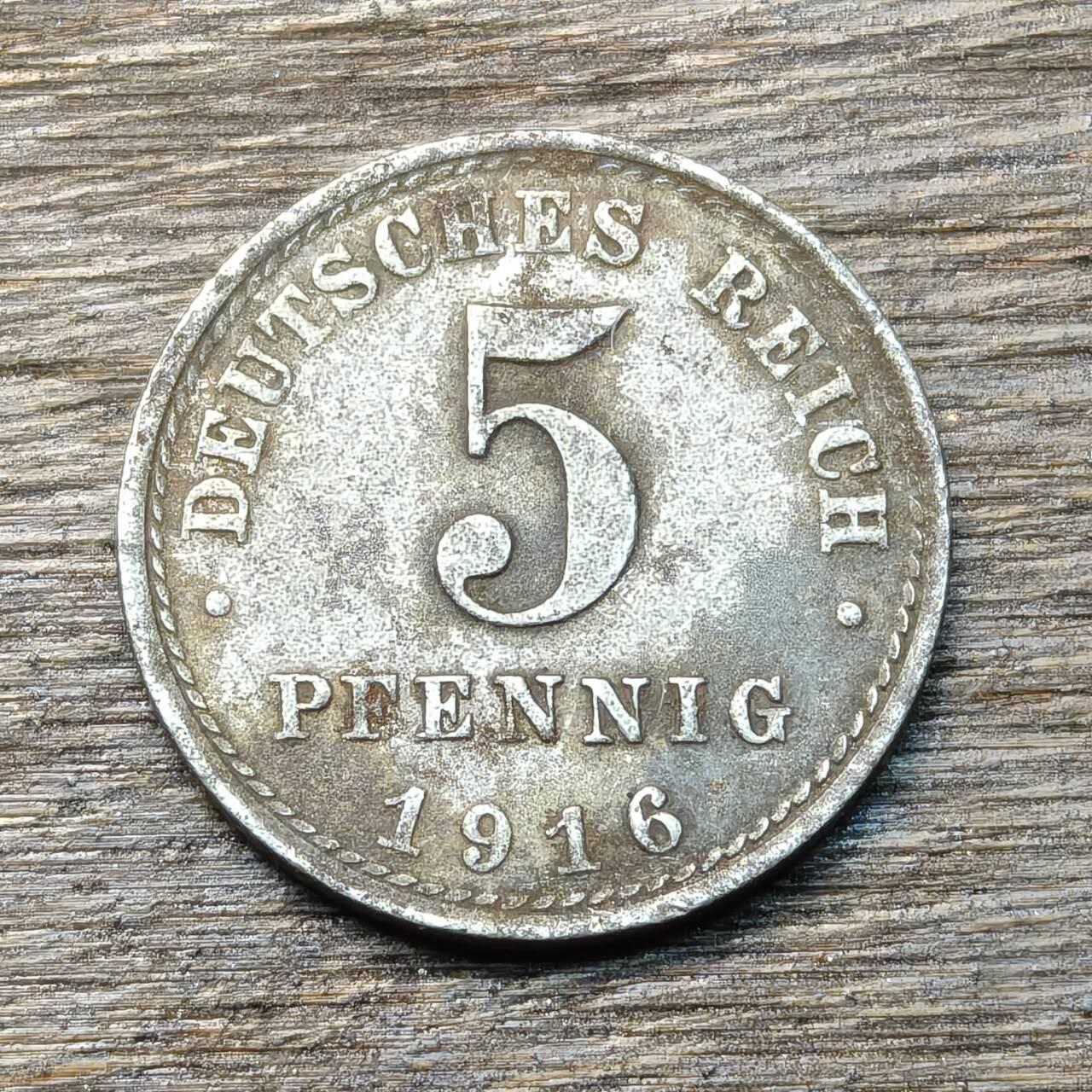 【铜匠收藏】★第134场★散币场，无佣金，30包邮。不满30元，支付5元运费。《接受代拍 代送NGC评级》 德国 1916年 5芬尼 铁币 A厂 德意志第二帝国长翅鹰