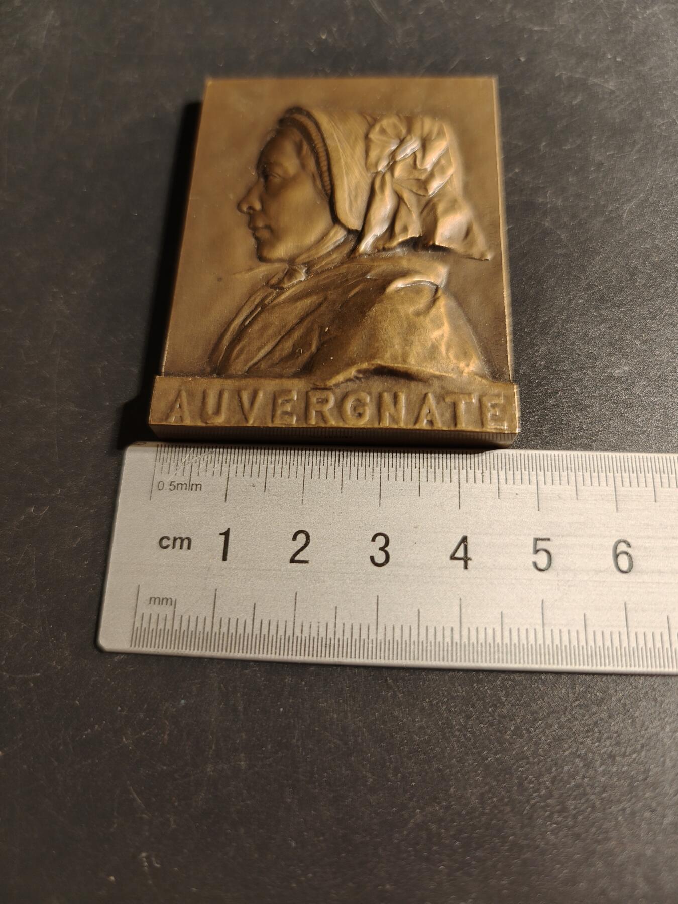 老王徽章第167期 法国奥浮涅传统女性方形大铜章     高浮雕     尺寸64×46mm.    重量118.4g