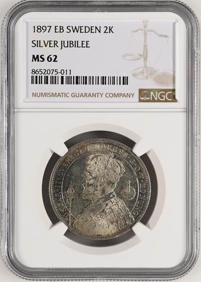 67 EPQ 1979年 新加坡鸟版20元，各版本稀有瑞典1000克朗，持续更新ing - NGC MS62 瑞典 1897年 奥斯卡二世国王登基25周年 2克朗纪念银币