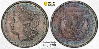 万国钱币拍卖第056期 - PCGS MS64 1898美国摩根女神一元大银 极美孔雀蓝五彩转光