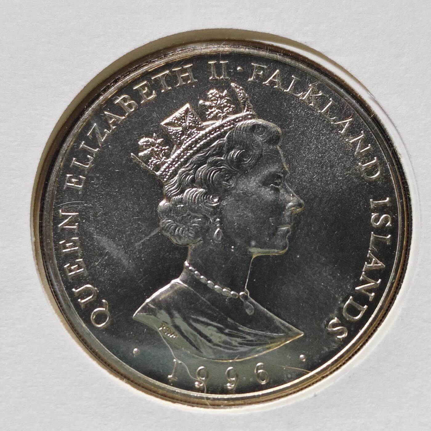 【全场包邮】纯粹捡漏拍482场（免费代拍第19场）-币封+套装+富兰克林（注意佣金） 【邮币封】福克兰群岛1996年50便士女王70大寿克朗型纪念币邮币封