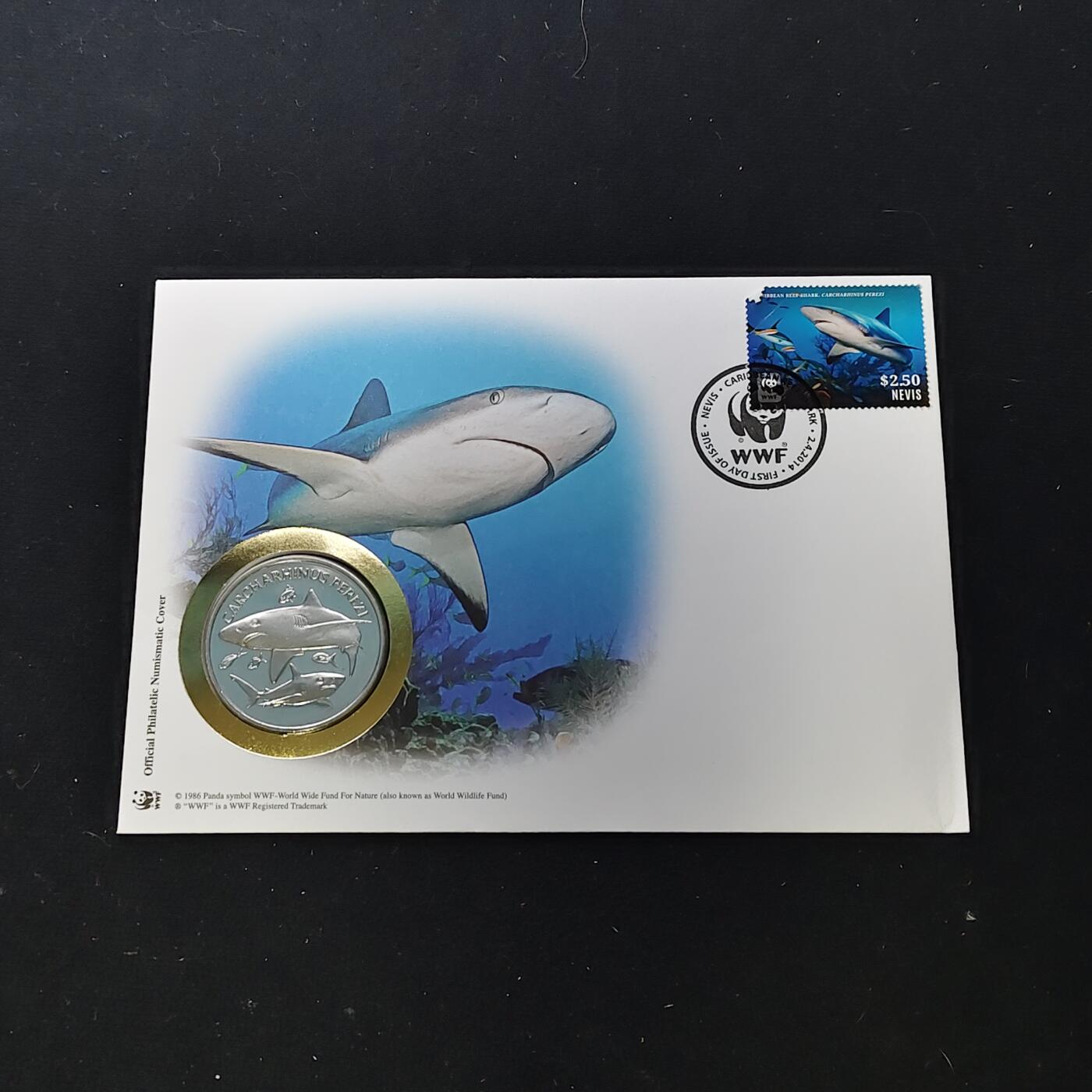【全场包邮】纯粹捡漏拍482场（免费代拍第19场）-币封+套装+富兰克林（注意佣金） 【邮章封】WWF世界自然基金会1986年30周年易危佩氏真鲨纪念邮章封
