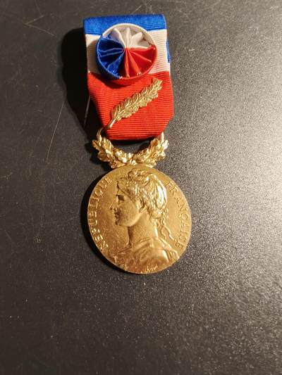 老王徽章第167期 - 法国金级劳工奖章    950银镀金     金棕榈勋饰     15.8g