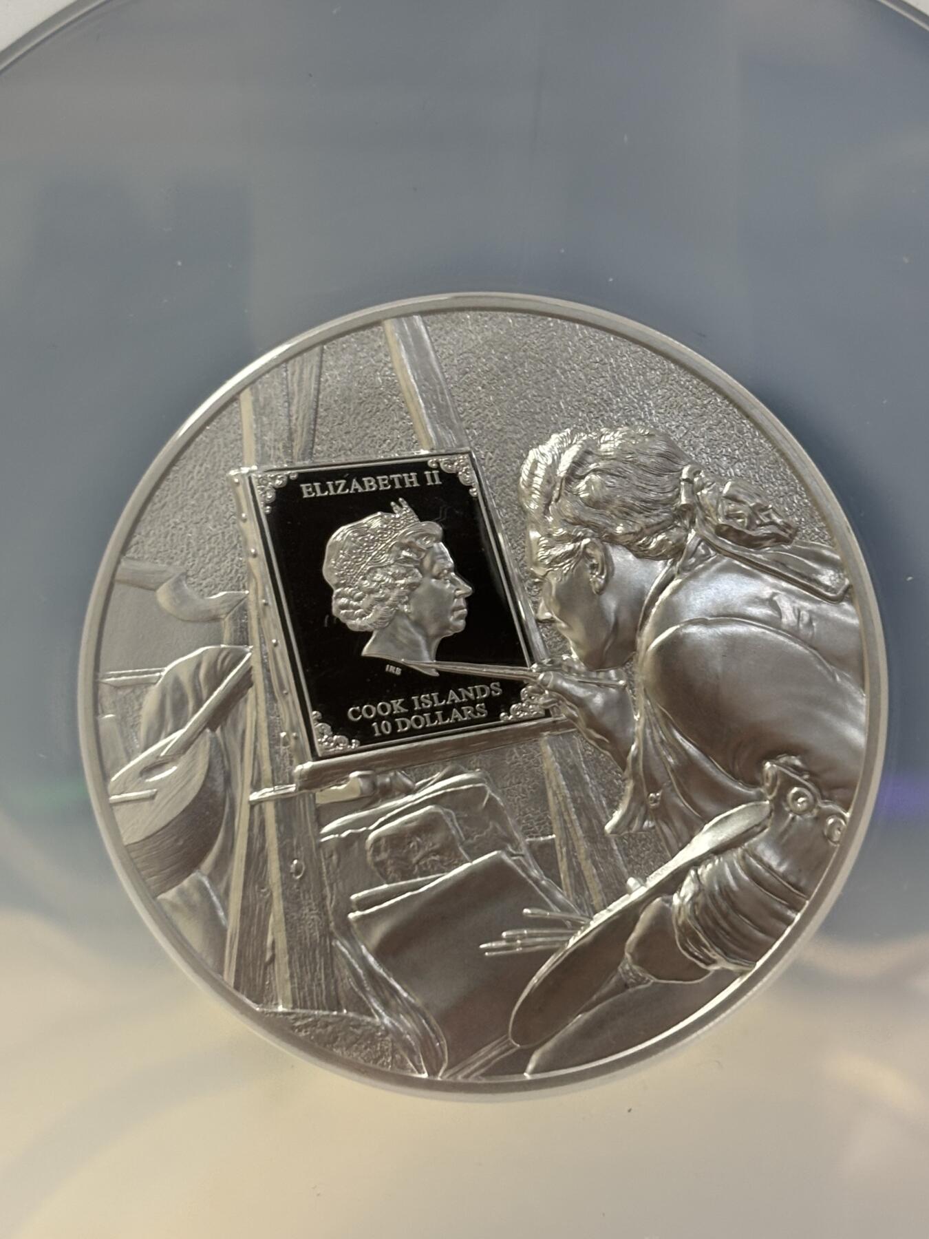 第184期拍卖 库克2022年画家梵高彩色2盎司银币NGC-PF70首无盒无证书，999银，发行999枚，评级盒有裂痕