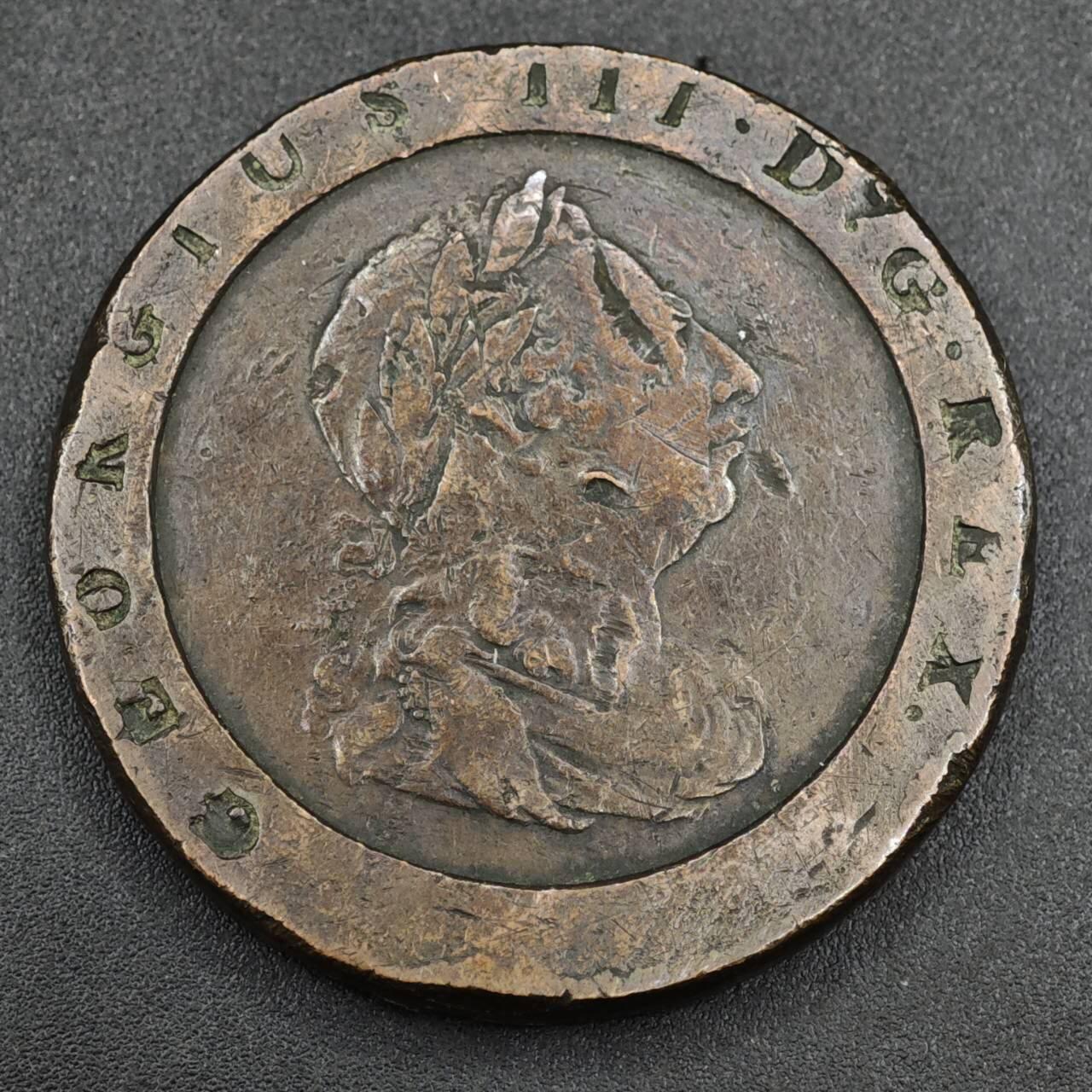 【淘币小摊】实时拍第八百一十四拍   散币场   满百包邮可预留二周 每周一统一发货   英国1797年乔治三世车轮二便士铜币