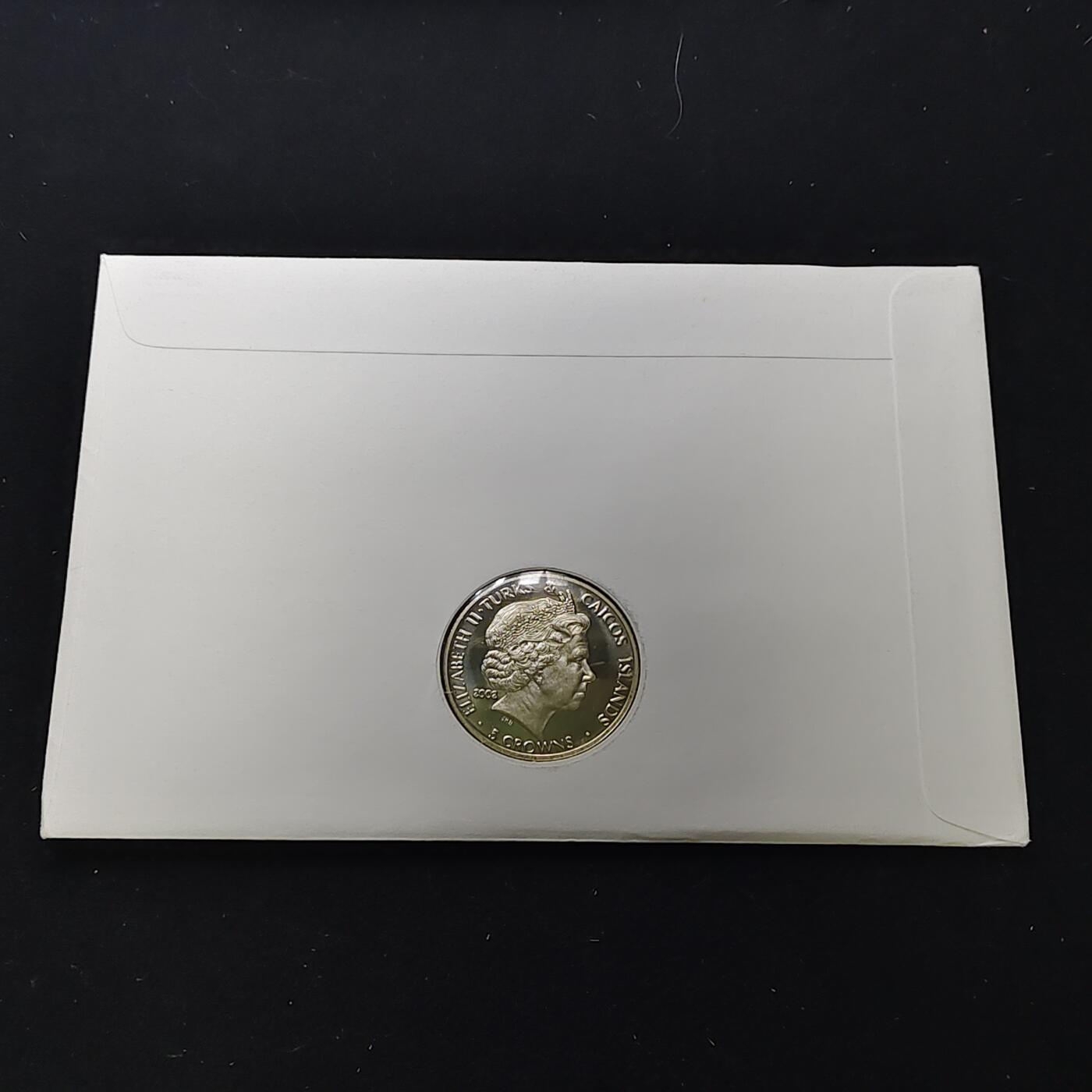 【全场包邮】纯粹捡漏拍482场（免费代拍第19场）-币封+套装+富兰克林（注意佣金） 【邮币封】特克斯和凯克斯群岛2002年5克朗女王母亲伊丽莎白皇太后逝世克朗型纪念币邮币封