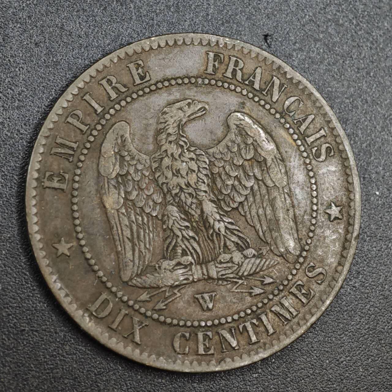 【淘币小摊】实时拍第八百一十四拍   散币场   满百包邮可预留二周 每周一统一发货   法国1856年拿破仑三世10分铜币