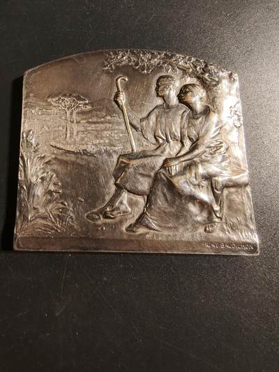 老王徽章第167期 - 法国方形银婚镀银大铜章     大尺寸     尺寸70×67mm.    重量158g