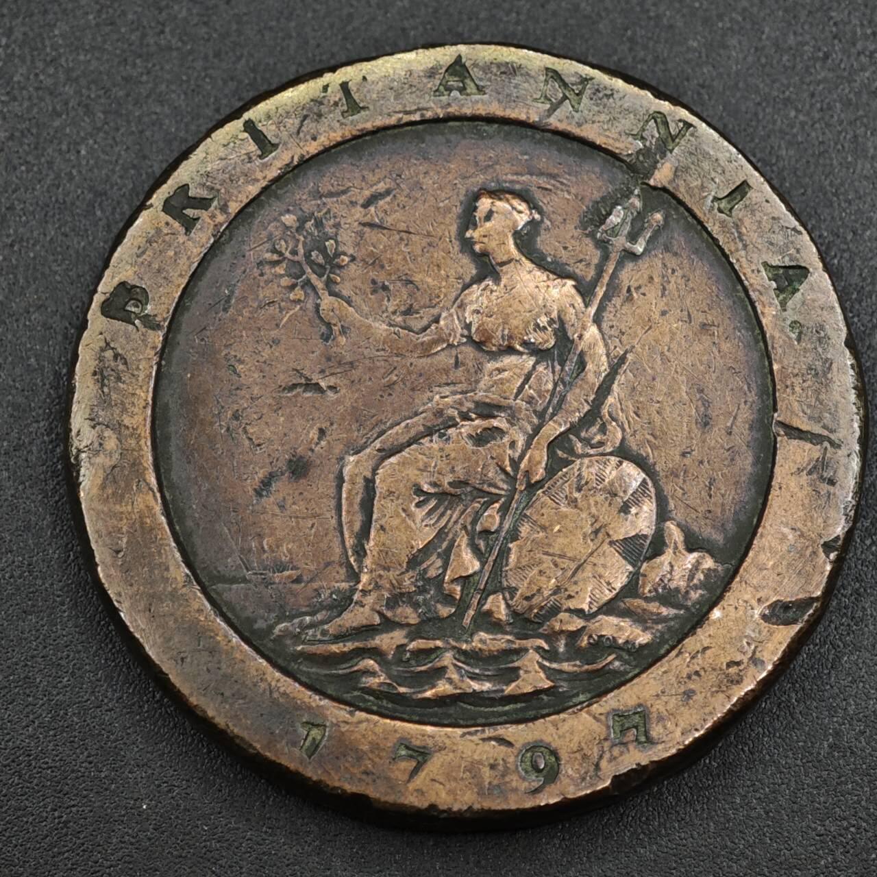 【淘币小摊】实时拍第八百一十四拍   散币场   满百包邮可预留二周 每周一统一发货   英国1797年乔治三世车轮二便士铜币