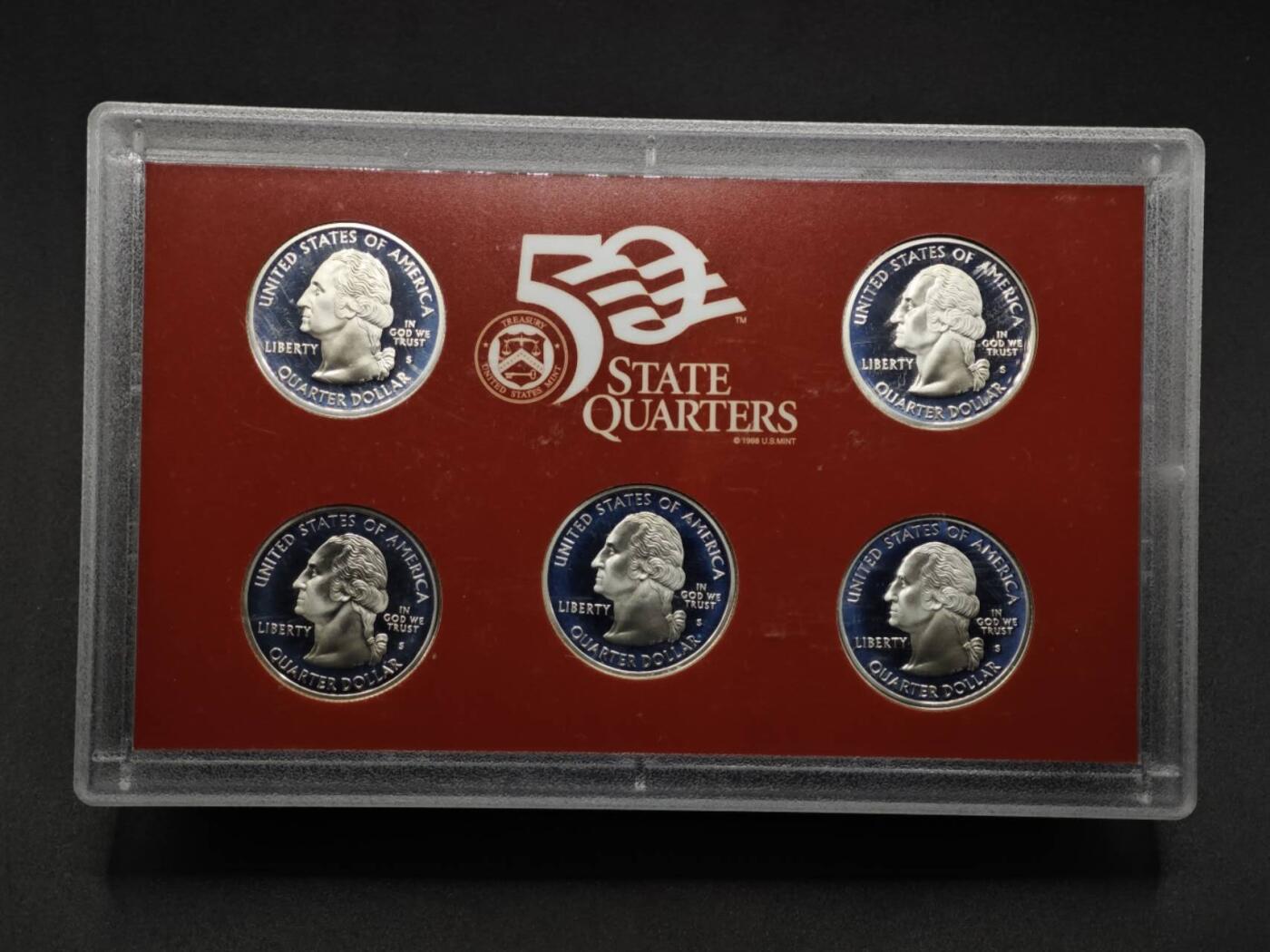 【淘币小摊】实时拍第八百一十五拍   银币套币场   满百包邮可预留二周 每周一统一发货   美国2003年州币精制银币5枚套每枚重6.25克900银 银价363