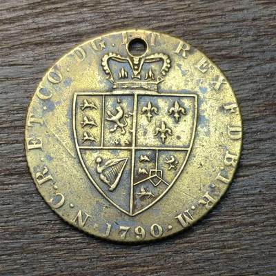 【铜匠收藏】★第134场★散币场，无佣金，30包邮。不满30元，支付5元运费。《接受代拍 代送NGC评级》 - 英国 1790年 乔治三世 代币 打孔