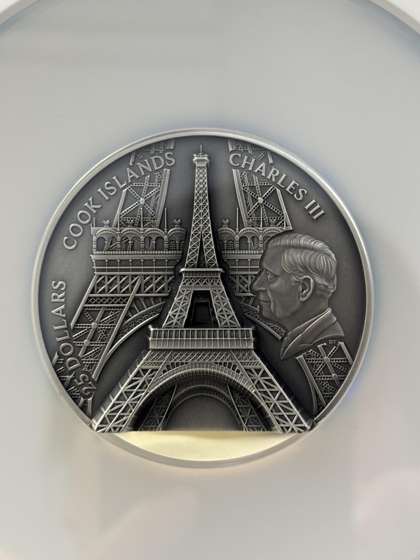 第184期拍卖 库克2024年埃菲尔铁塔5盎司银币NGC-MS70首无盒无证书，999银，发行889枚