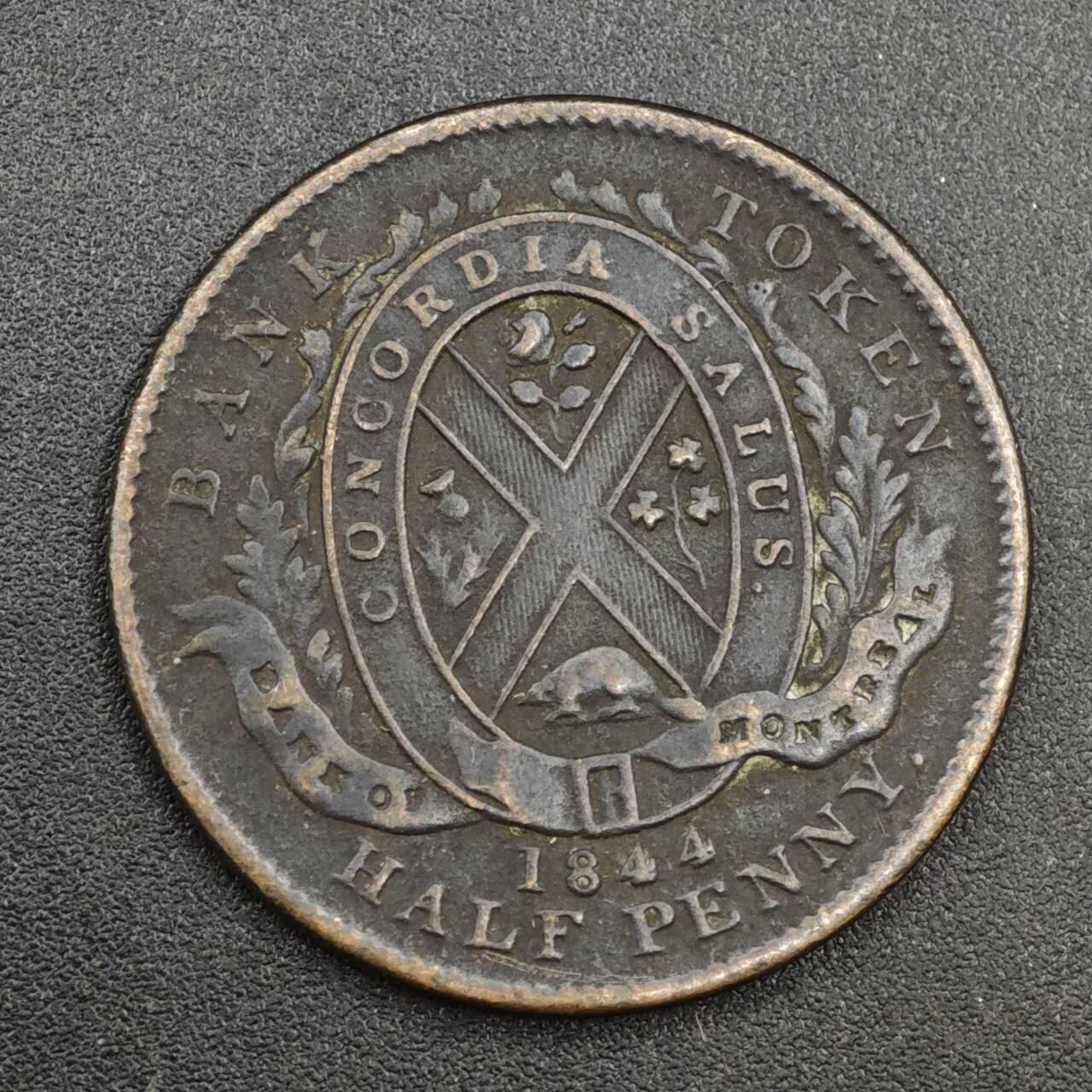 【淘币小摊】实时拍第八百一十四拍   散币场   满百包邮可预留二周 每周一统一发货   加拿大1844年蒙特利尔银行半便士铜币代币