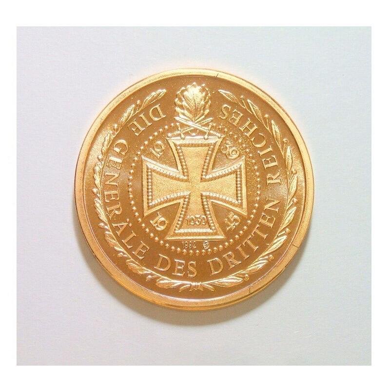 德国沙漠之狐隆美尔+铁十字 高浮雕精制镀金章 30MM