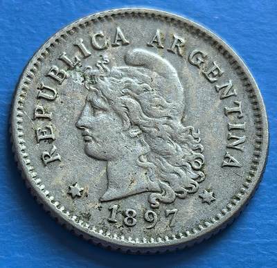 外国优质老铜币银币，周六九点倒数截拍，满百包邮，可寄存半年，喜欢朋友微信扫描二维码可直接参拍 - 阿根廷1897年自由女神10分