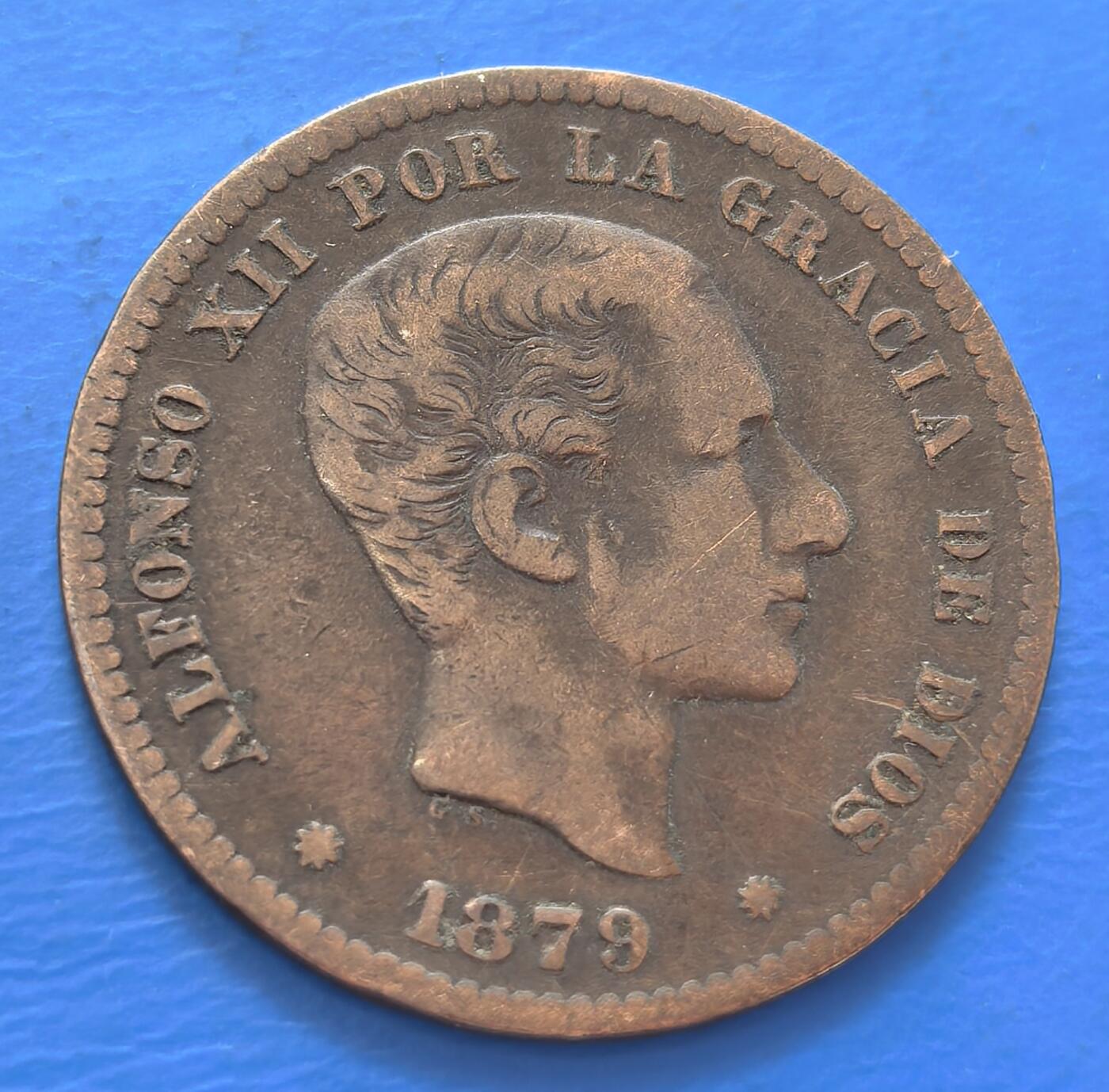 外国优质老铜币银币，周六九点倒数截拍，满百包邮，可寄存半年，喜欢朋友微信扫描二维码可直接参拍 西班牙1879年5分