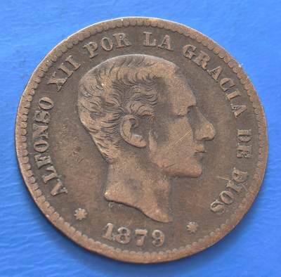 外国优质老铜币银币，周六九点倒数截拍，满百包邮，可寄存半年，喜欢朋友微信扫描二维码可直接参拍 - 西班牙1879年5分