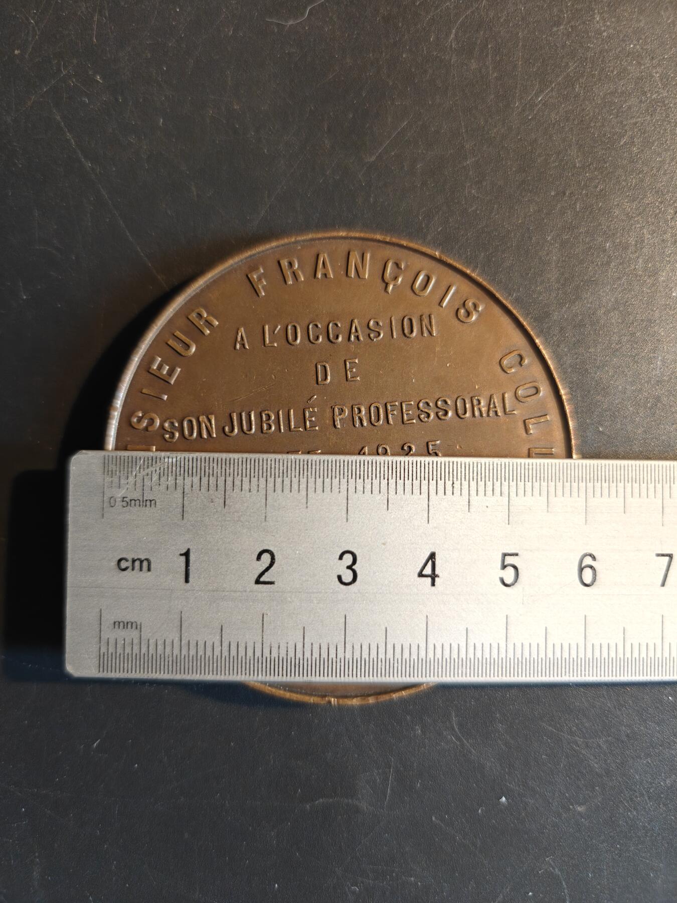 老王徽章第167期 法国医学教授弗朗索瓦·科拉德大铜章     学生致敬教授从教50周年      直径60mm.    重量92.7g