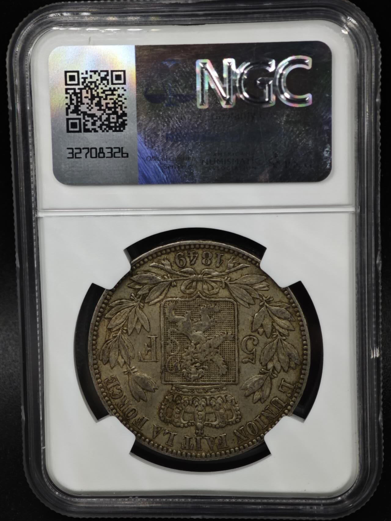 【淘币小摊】实时拍第八百一十五拍   银币套币场   满百包邮可预留二周 每周一统一发货   比利时1849年5法郎银币 NGC XF45