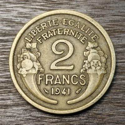 【铜匠收藏】★第134场★散币场，无佣金，30包邮。不满30元，支付5元运费。《接受代拍 代送NGC评级》 - 法国 1941年 2法郎 铝青铜币 谷物女神