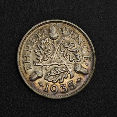 【淘币小摊】实时拍第八百一十四拍   散币场   满百包邮可预留二周 每周一统一发货   - 英国1935年乔治五世3便士银币