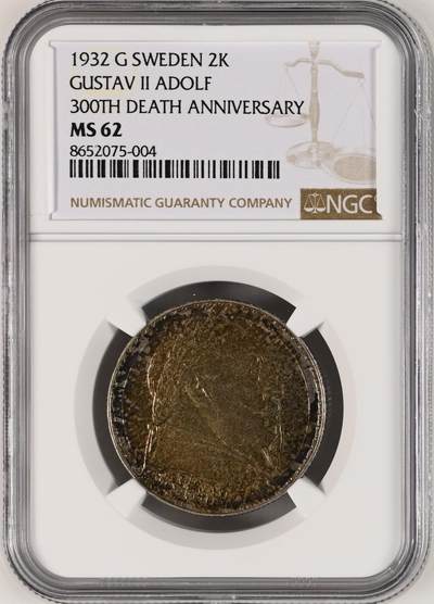 67 EPQ 1979年 新加坡鸟版20元，各版本稀有瑞典1000克朗，持续更新ing - NGC MS62 瑞典 1932年 古斯塔夫二世阿道夫国王逝世300周年 2克朗纪念银币