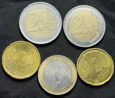 文馨钱币收藏第 284 场，【 长期接收代拍品】老藏家拍品南朝鲜李承晚时期货币，泰国大型纪念币，土耳其各时期及各国套币场 - 好品德国欧元 5 枚，共计 5.4 欧元