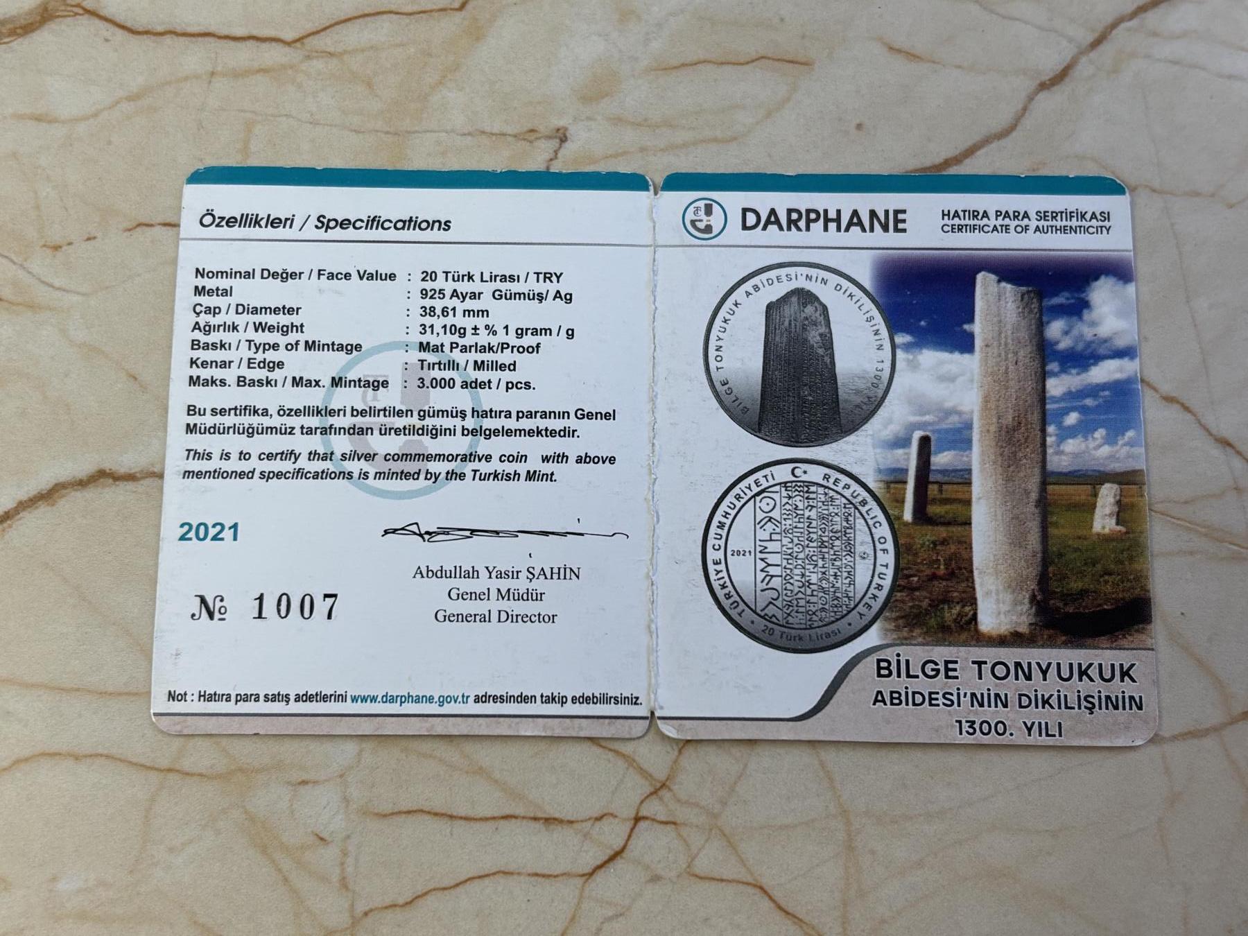 第183期拍卖 土耳其2021年突厥吐谷浑纪念碑1300周年PROOF银币NGC PF69UC，31.1g，925银，发行量3000枚，带证书，极富纪念意义和收藏价值。