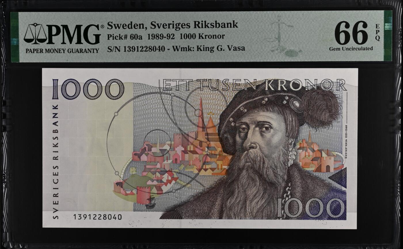 67 EPQ 1979年 新加坡鸟版20元，各版本稀有瑞典1000克朗，持续更新ing PMG 66 EPQ 瑞典 1989-1992年版 1000瑞典克朗 稀少品相 季军分数！