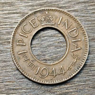 【铜匠收藏】★第134场★散币场，无佣金，30包邮。不满30元，支付5元运费。《接受代拍 代送NGC评级》 - 英属印度 1944年 1派沙 铜币 乔治六世