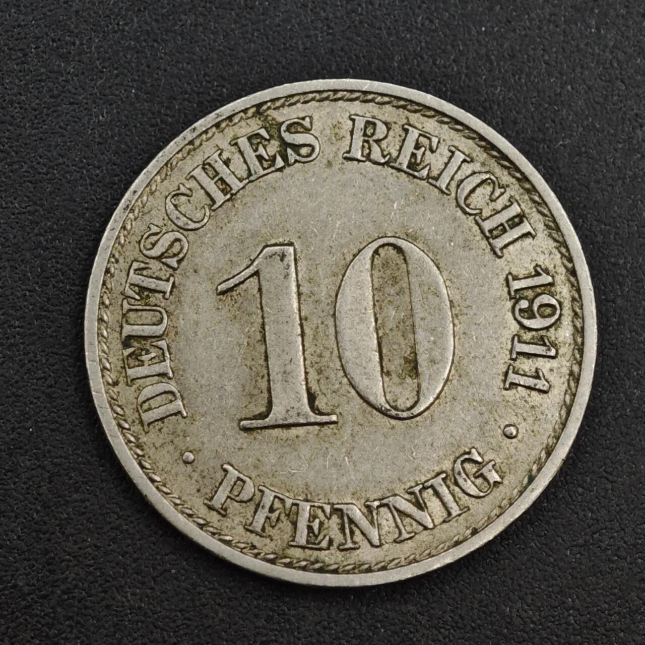 【淘币小摊】实时拍第八百一十四拍   散币场   满百包邮可预留二周 每周一统一发货   德国1911年10芬妮镍币