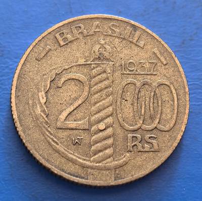 外国优质老铜币银币，周六九点倒数截拍，满百包邮，可寄存半年，喜欢朋友微信扫描二维码可直接参拍 - 巴西战神1937年2000瑞斯