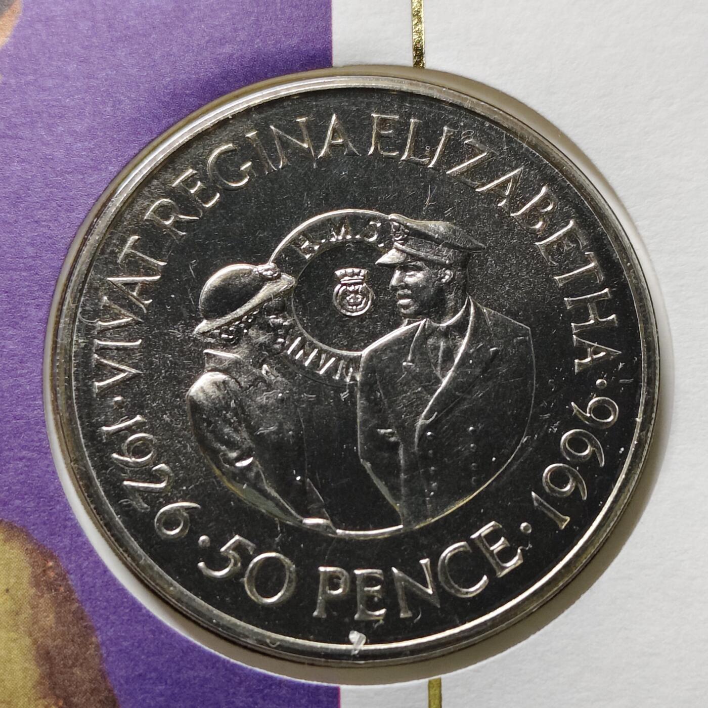 【全场包邮】纯粹捡漏拍482场（免费代拍第19场）-币封+套装+富兰克林（注意佣金） 【邮币封】福克兰群岛1996年50便士女王70大寿克朗型纪念币邮币封