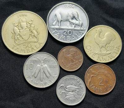 文馨钱币收藏第 284 场，【 长期接收代拍品】老藏家拍品南朝鲜李承晚时期货币，泰国大型纪念币，土耳其各时期及各国套币场 - 好品马拉维 7 枚套