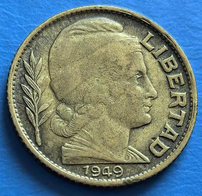 外国优质老铜币银币，周六九点倒数截拍，满百包邮，可寄存半年，喜欢朋友微信扫描二维码可直接参拍 - 阿根廷1949年谷物女神10分