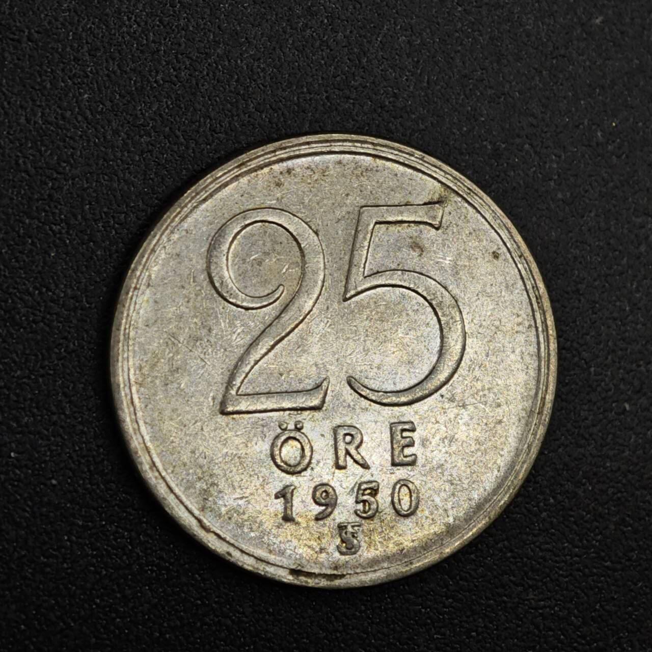 【淘币小摊】实时拍第八百一十四拍   散币场   满百包邮可预留二周 每周一统一发货   瑞典1950年25欧尔银币