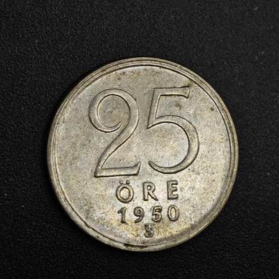 【淘币小摊】实时拍第八百一十四拍   散币场   满百包邮可预留二周 每周一统一发货   - 瑞典1950年25欧尔银币