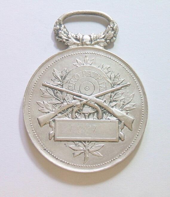 【银】法国1887年 射击节高浮雕精制大银章 40MM 27.5克