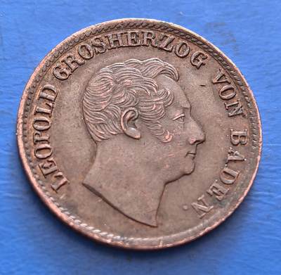 外国优质老铜币银币，周六九点倒数截拍，满百包邮，可寄存半年，喜欢朋友微信扫描二维码可直接参拍 - 少见极美品巴登1852年1克鲁泽