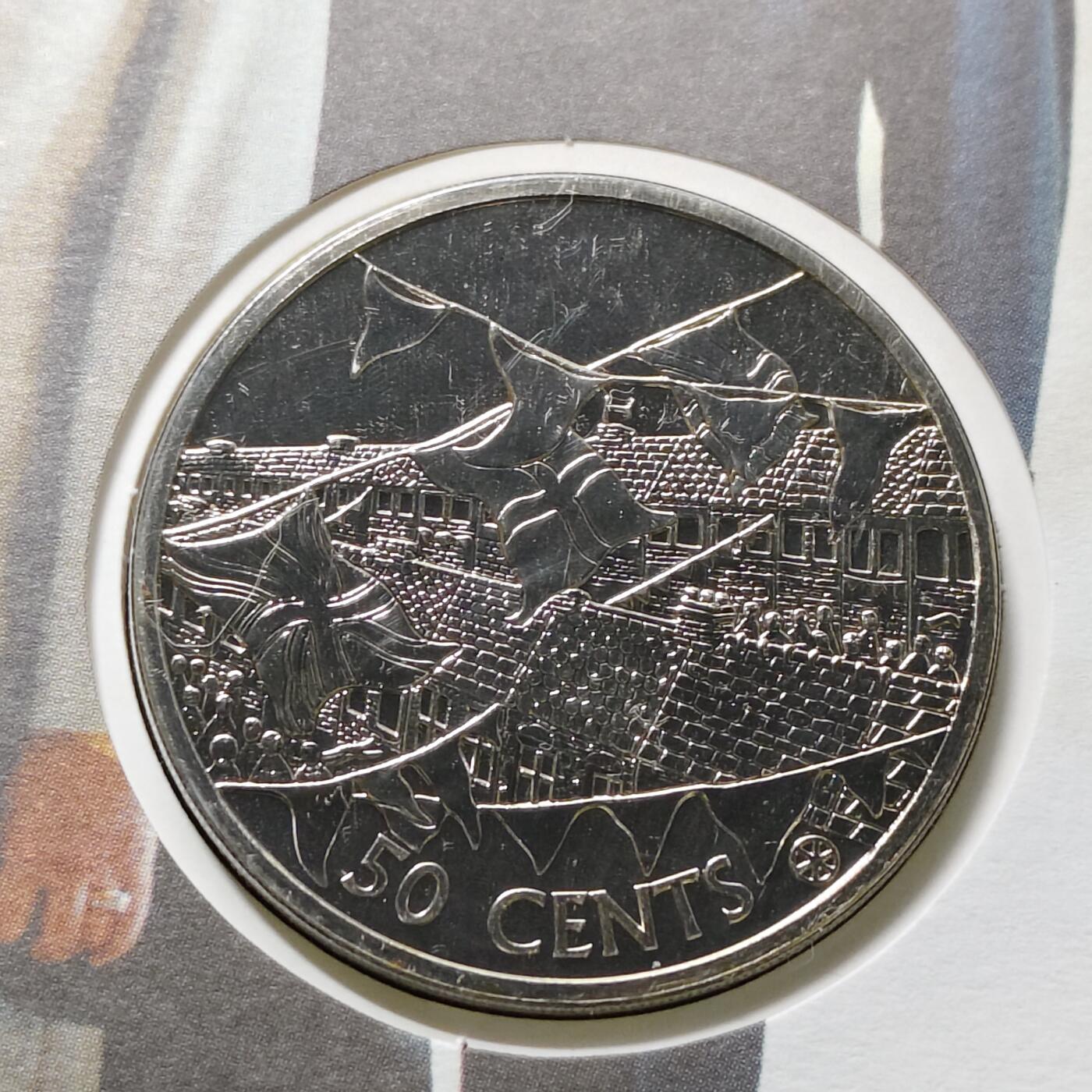 【全场包邮】纯粹捡漏拍482场（免费代拍第19场）-币封+套装+富兰克林（注意佣金） 【邮币封】库克群岛2002年50分女王登基50周年克朗型纪念币邮币封