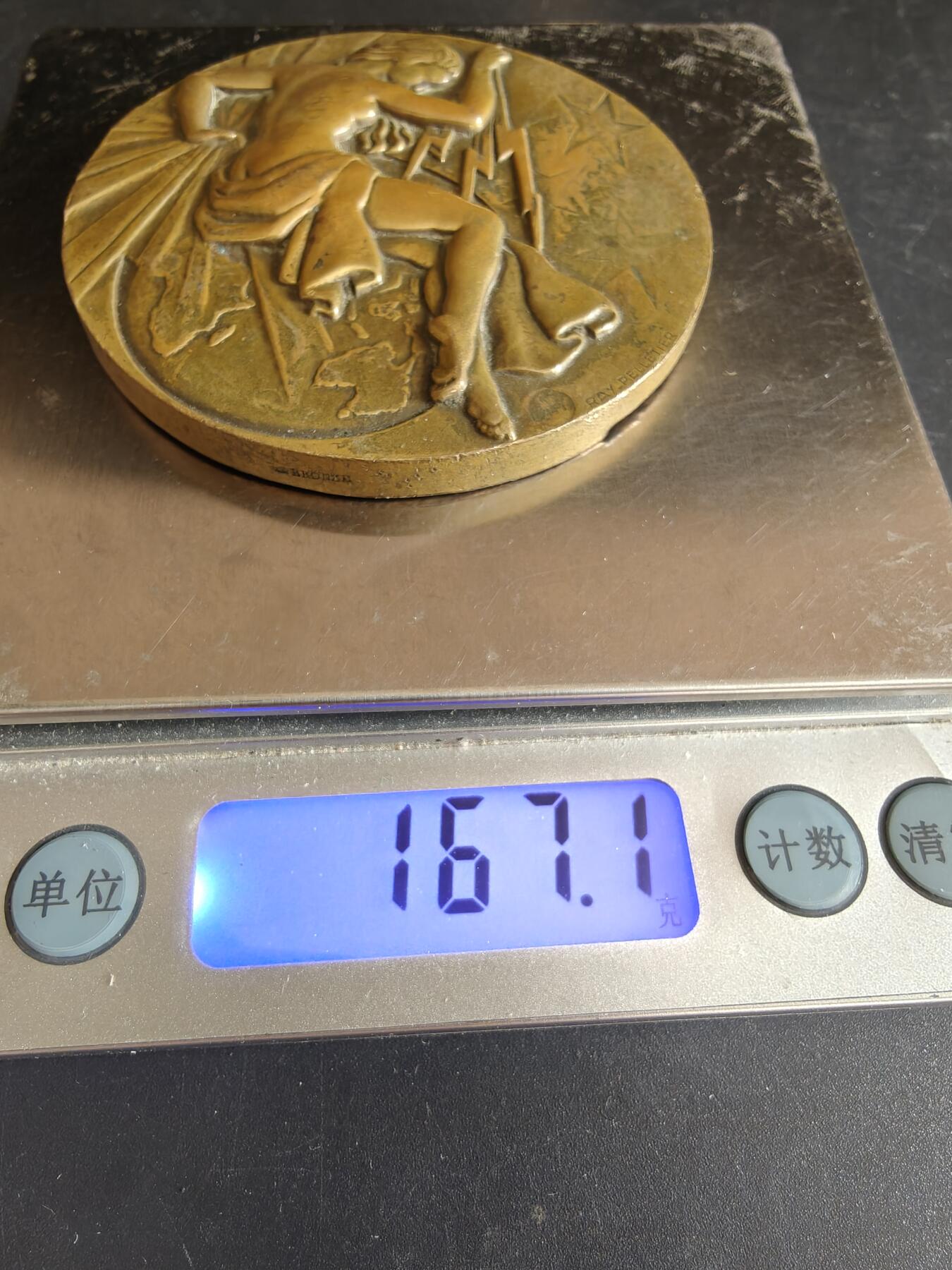 老王徽章第167期 法国电力建设协会大铜章    直径66mm   重量167.1g