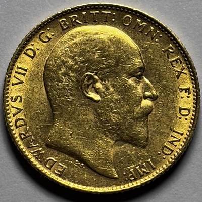 文馨钱币收藏第 283 场，【大雪鉴珍，寒英缀金】金银纪念币精品场，诚邀您的参与【长期接代拍品】 - 少见原光 1904 年爱德华七世 1 镑金币，金光闪闪原厂状态，重 7.988 克，金价 957元每克，难得一见的收藏品