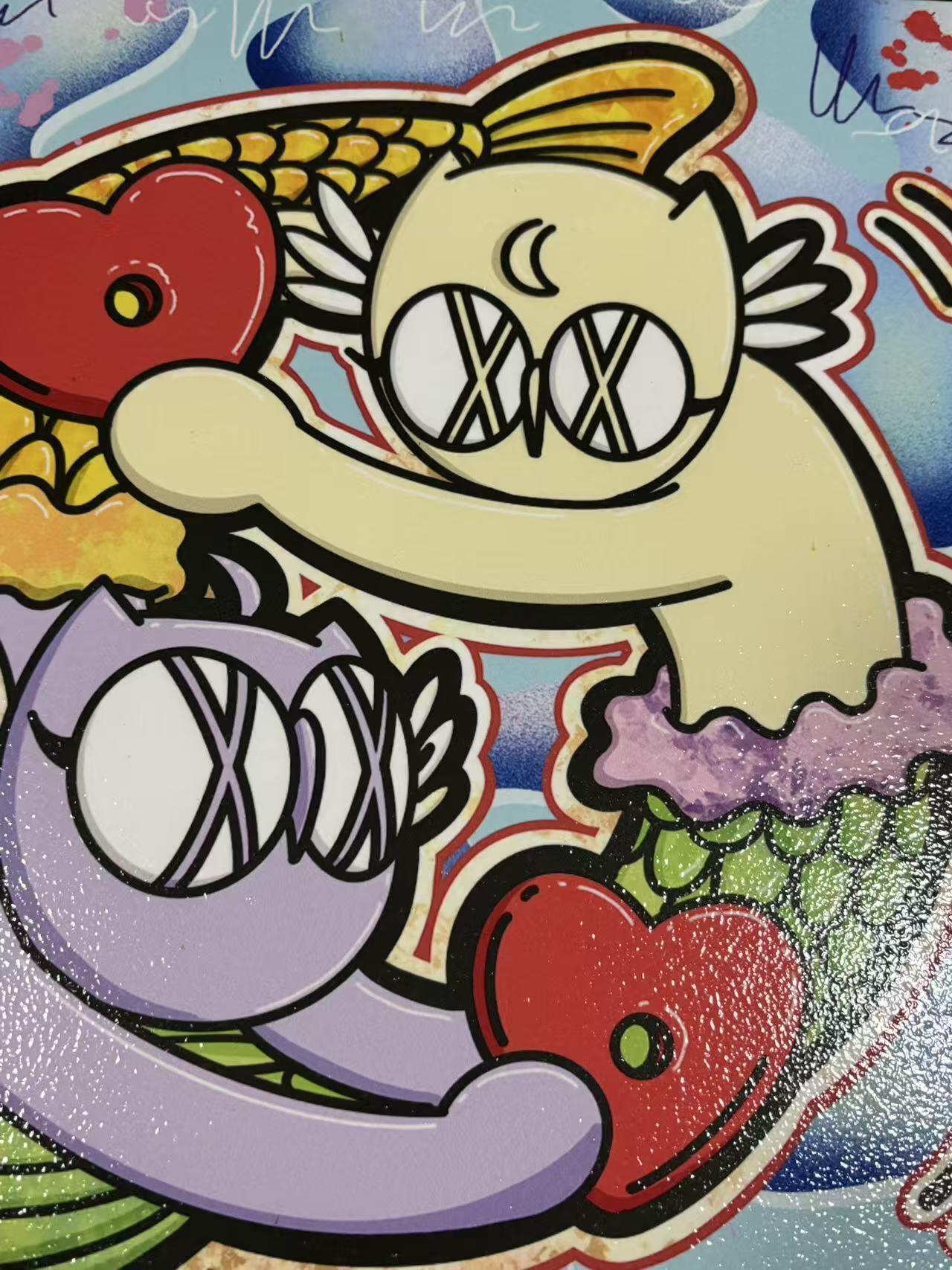 零元拍：歪歪 OWSON 系列作品装饰肌理画《十二星座-双鱼座》，相框尺寸35/35CM。因展品出展，镜框可能有轻微划痕，介意勿拍