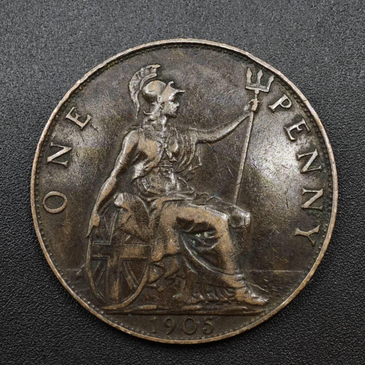 【淘币小摊】实时拍第八百一十四拍   散币场   满百包邮可预留二周 每周一统一发货   英国1905年爱德华七世一便士铜币