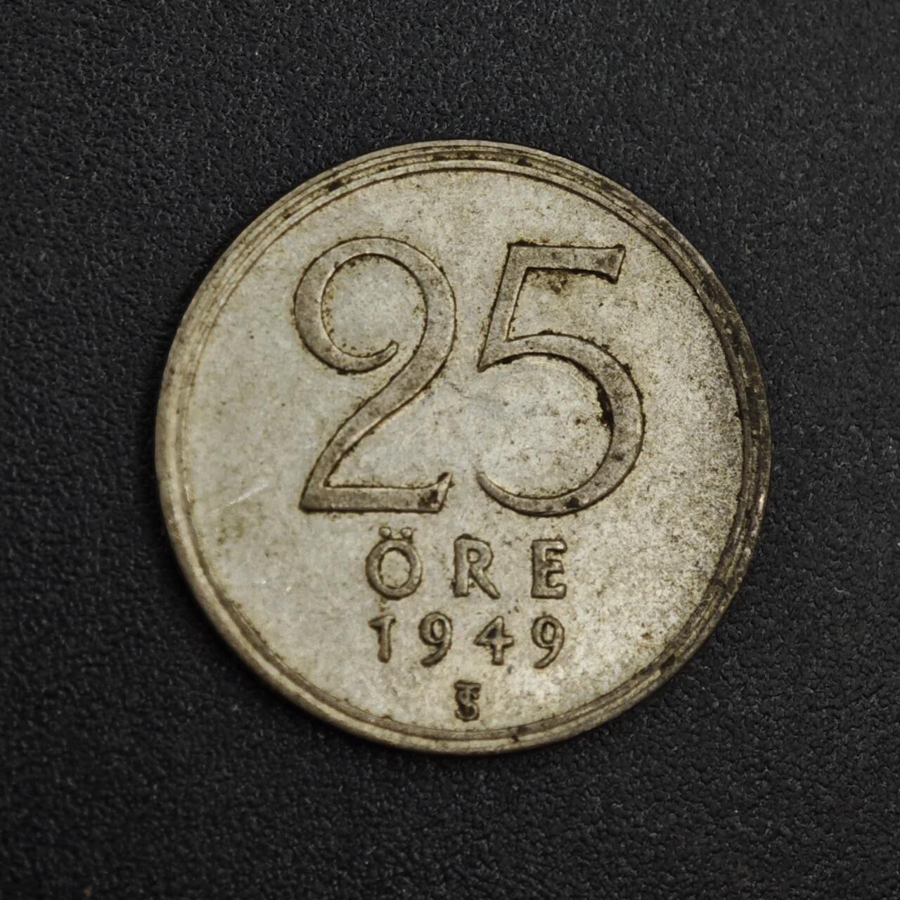 【淘币小摊】实时拍第八百一十四拍   散币场   满百包邮可预留二周 每周一统一发货   瑞典1949年25欧尔银币