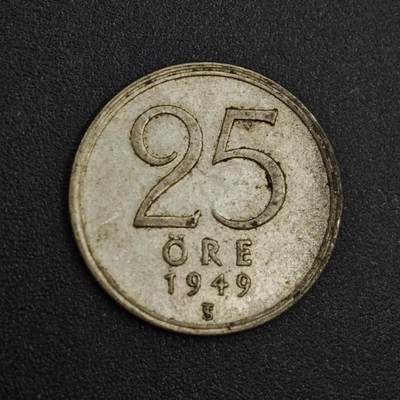 【淘币小摊】实时拍第八百一十四拍   散币场   满百包邮可预留二周 每周一统一发货   - 瑞典1949年25欧尔银币