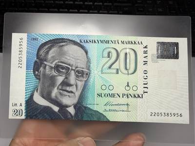 2025年集古藏今外币拍卖第十期-第10场—（总第290拍-纸币专场），本期拍完结算一次，发货时间2-3天，休息几天后继续新的一期拍卖。 - 全新1993年芬兰20马克