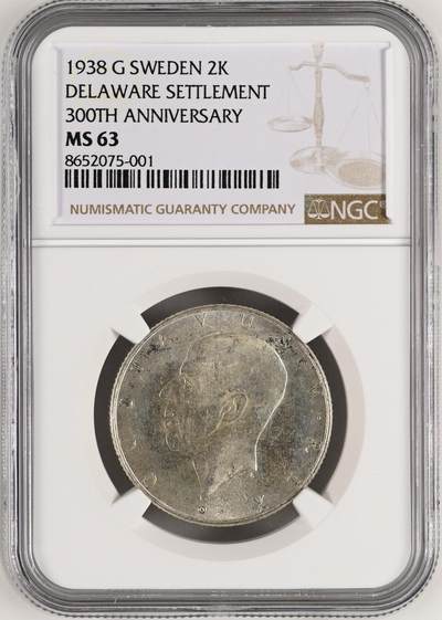 67 EPQ 1979年 新加坡鸟版20元，各版本稀有瑞典1000克朗，持续更新ing - NGC MS63 瑞典 1938年 特拉华殖民地300周年 2克朗纪念银币