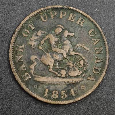 【淘币小摊】实时拍第八百一十四拍   散币场   满百包邮可预留二周 每周一统一发货   - 上加拿大1854年马剑半便士铜币代币