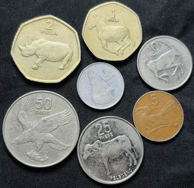 文馨钱币收藏第 284 场，【 长期接收代拍品】老藏家拍品南朝鲜李承晚时期货币，泰国大型纪念币，土耳其各时期及各国套币场 - 好品博茨瓦纳动物系列 7 枚套